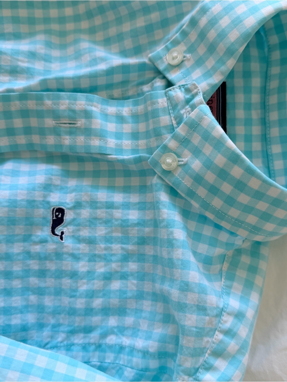 Vineyard Vines Aqua and White Gingham Button-Down Shirt
